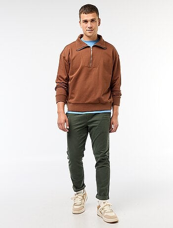 Sweat col camionneur zippé en coton