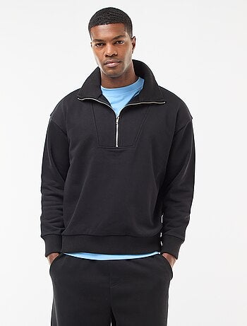 Sweat col camionneur zippé en coton