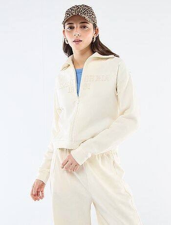 Sweat court zippé à message brodé