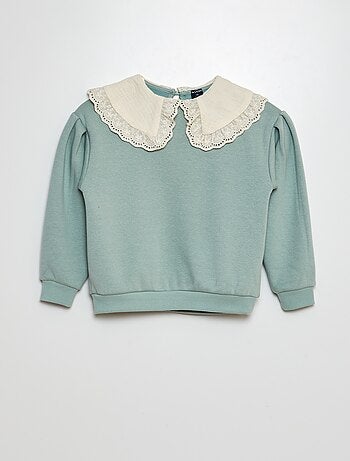 Sweat en molleton avec col en broderies anglaises