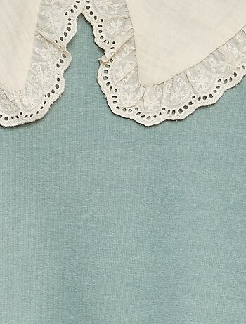 Sweat en molleton avec col en broderies anglaises