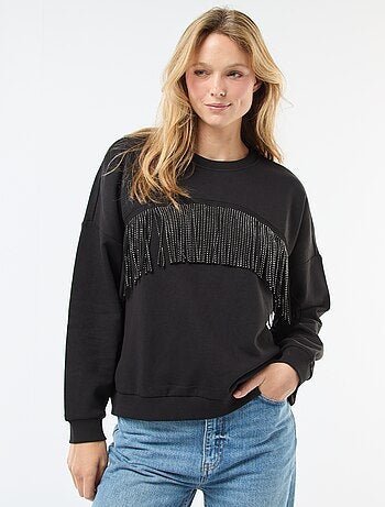 Sweat 'JDY' en molleton chaud avec franges à strass