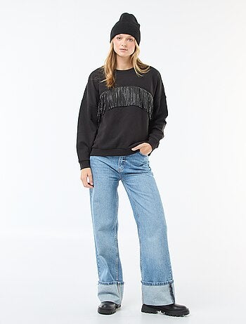 Sweat 'JDY' en molleton chaud avec franges à strass