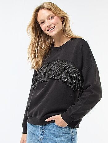 Sweat 'JDY' en molleton chaud avec franges à strass