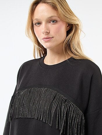 Sweat 'JDY' en molleton chaud avec franges à strass