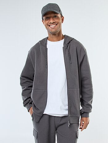 Sweat uni en maille piquée à capuche