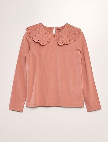 T-shirt à col en broderie anglaise