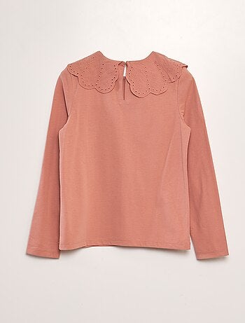 T-shirt à col en broderie anglaise