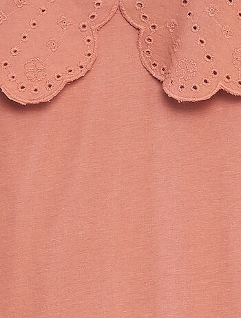 T-shirt à col en broderie anglaise