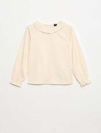 T-shirt à collerette en maille gaufrée à paillette