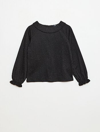 T-shirt à collerette en maille gaufrée à paillette