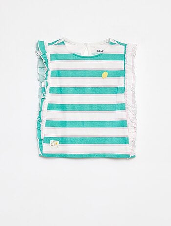 T-shirt à emmanchures volantées et à motif