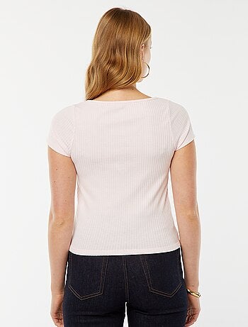 T-shirt à manches courtes avec dentelle et nœud fantaisiste