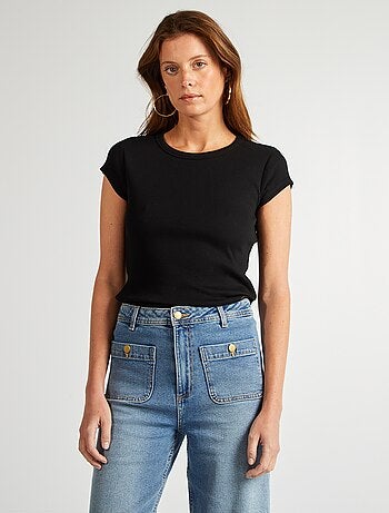 T-shirt à manches courtes maille côtelée