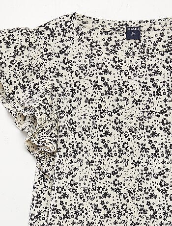 T-shirt à manches courtes volantées et à col rond avec imprimé