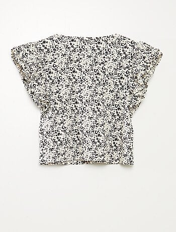 T-shirt à manches courtes volantées et à col rond avec imprimé