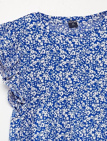 T-shirt à manches courtes volantées et à col rond avec imprimé