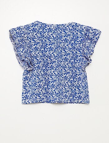 T-shirt à manches courtes volantées et à col rond avec imprimé