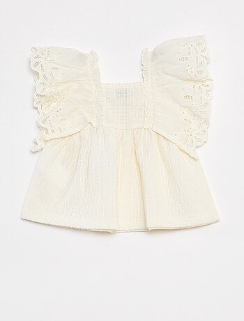 T-shirt ample à manches courtes avec broderie anglaise