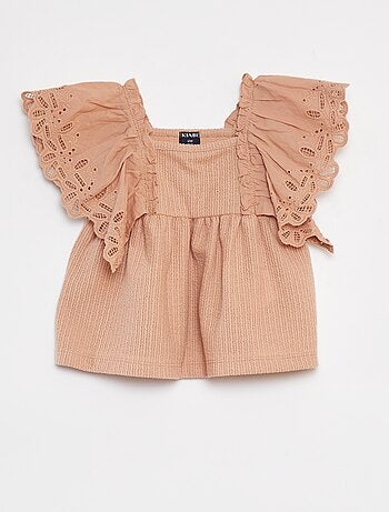 T-shirt ample à manches courtes avec broderie anglaise