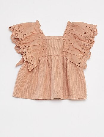 T-shirt ample à manches courtes avec broderie anglaise