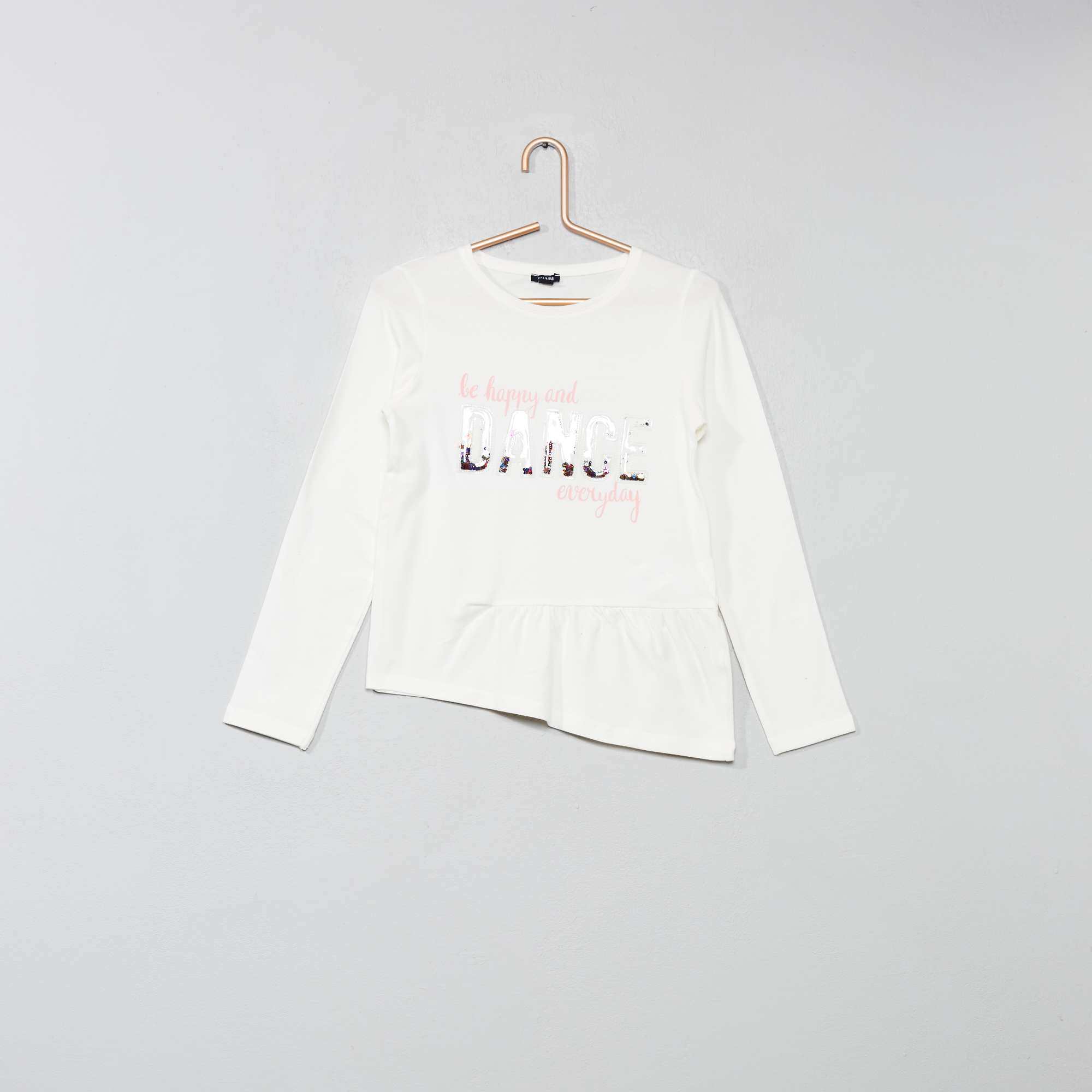 T-shirt asymétrique animé Fille - écru - Kiabi - 4,20€