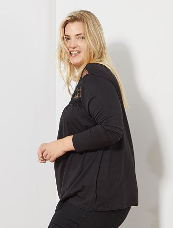 Grande taille femme - T-shirt avec plastron en mesh - Kiabi