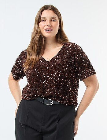 T-shirt avec sequins all-over manches courtes