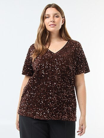 T-shirt avec sequins all-over manches courtes