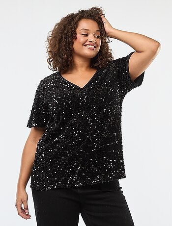T-shirt avec sequins all-over manches courtes