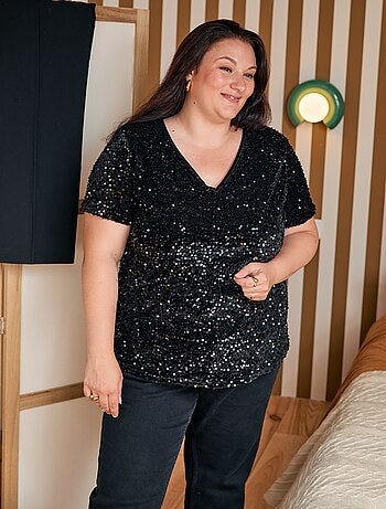 T-shirt avec sequins all-over manches courtes