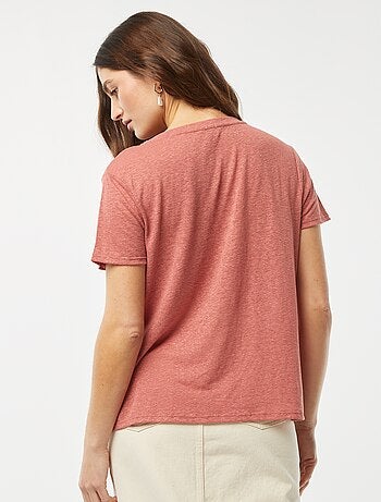 T-shirt basique col V en lin mélangé