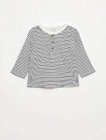 T-shirt col tunisien en maille gaufrée