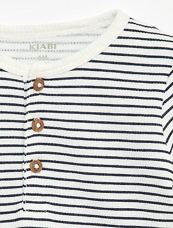 T-shirt col tunisien en maille gaufrée