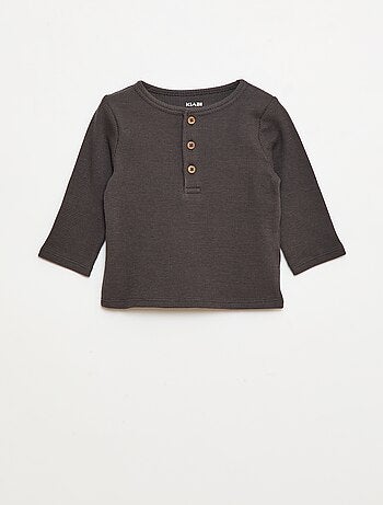 T-shirt col tunisien en maille gaufrée