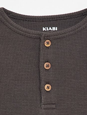 T-shirt col tunisien en maille gaufrée