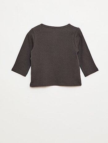 T-shirt col tunisien en maille gaufrée