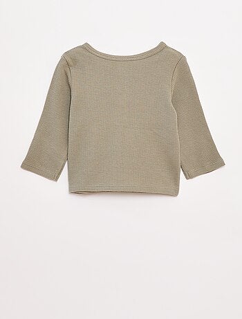 T-shirt col tunisien en maille gaufrée