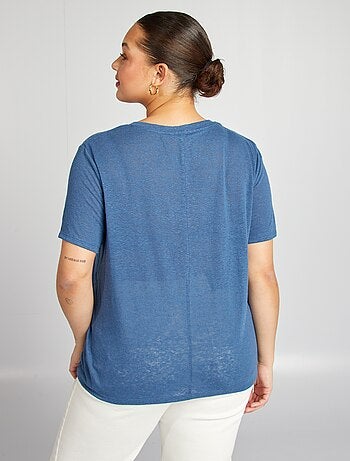 T-shirt col V en lin mélangé