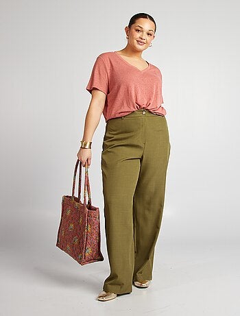 T-shirt col V en lin mélangé