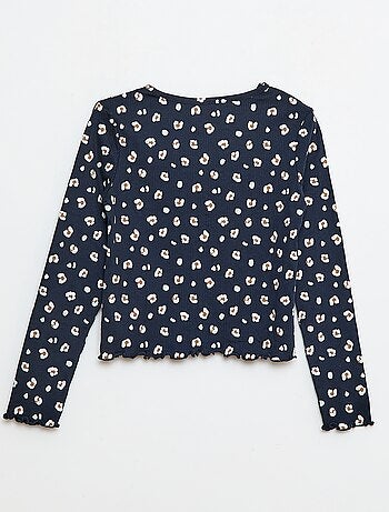 T-shirt côtelé à fleurs
