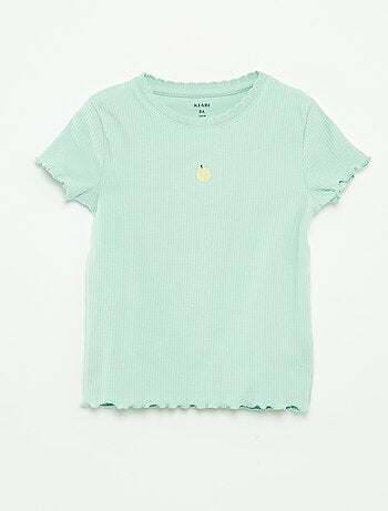 T-shirt côtelé à manches courtes et bords ondulés