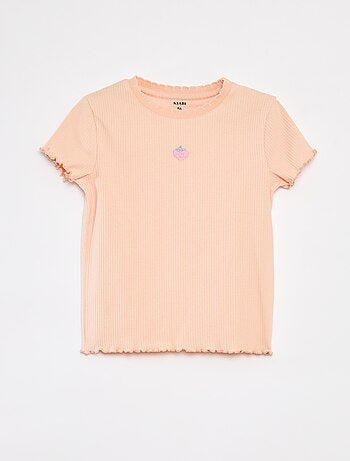 T-shirt côtelé à manches courtes et bords ondulés
