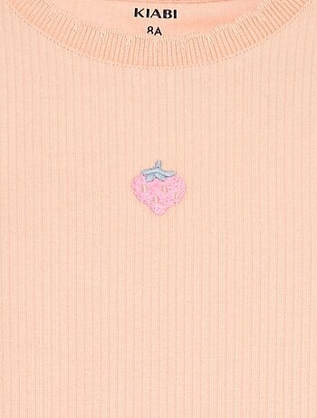 T-shirt côtelé à manches courtes et bords ondulés