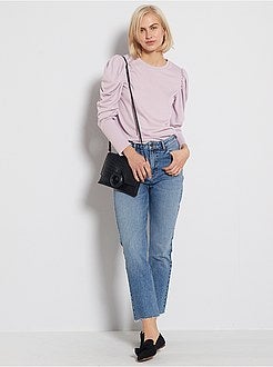 T-shirt côtelé à manches gigot - Kiabi