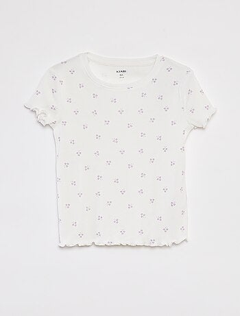 T-shirt côtelé avec bords ondulés et motifs