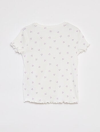 T-shirt côtelé avec bords ondulés et motifs