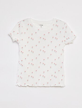 T-shirt côtelé avec bords ondulés et motifs