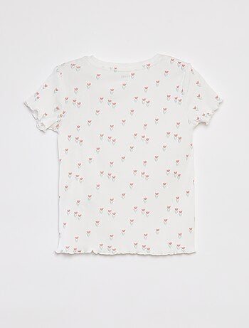 T-shirt côtelé avec bords ondulés et motifs