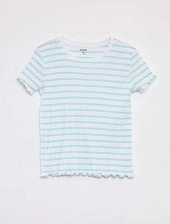 T-shirt côtelé avec bords ondulés et motifs